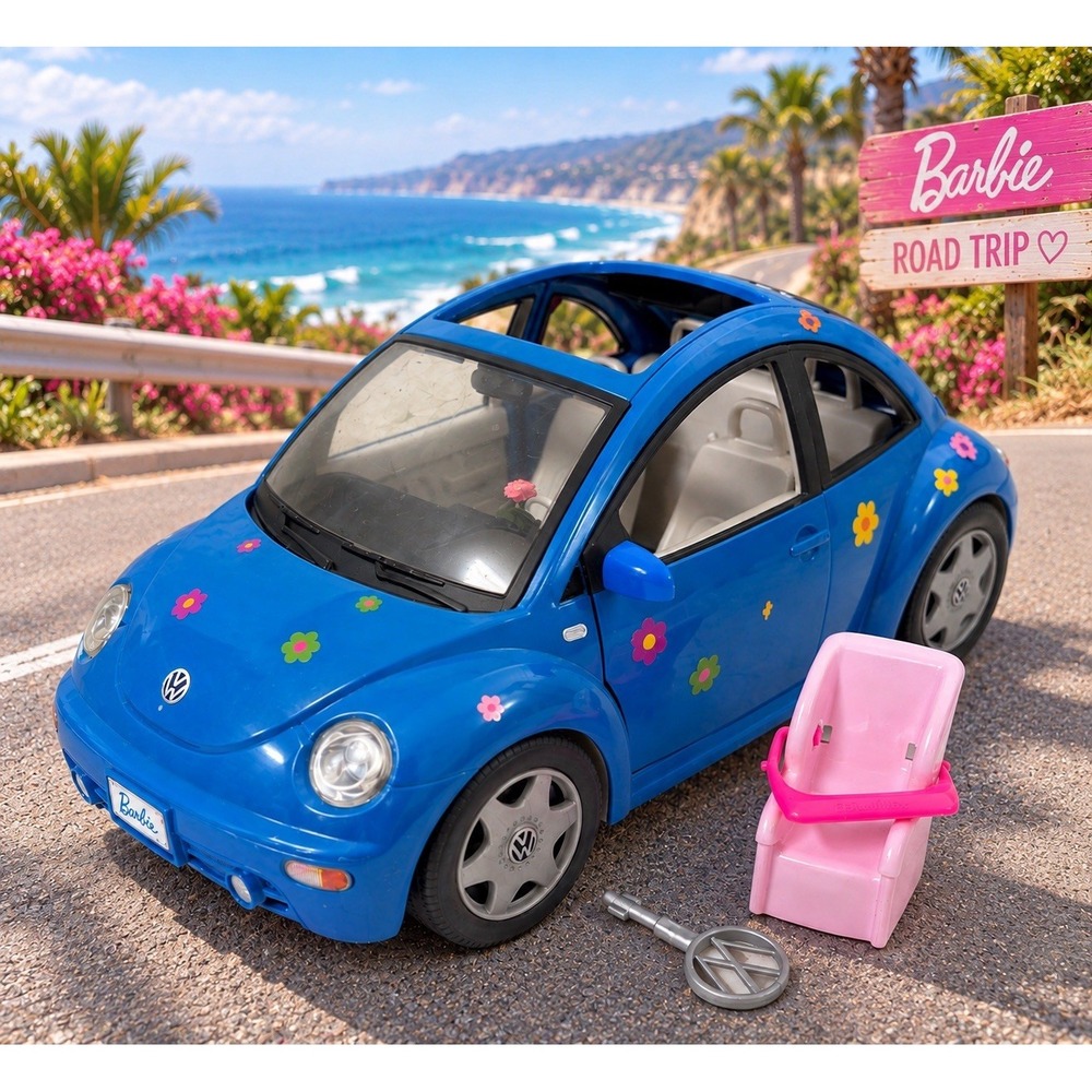 Vintage 2000 Barbie Volkswagen New Beetle Blue VW Car w/ Key & Car Seat Mattel